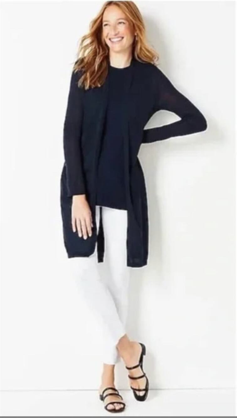 J. JILL NWT Navy Blue Long Open Front Cardigan Sweater // XS